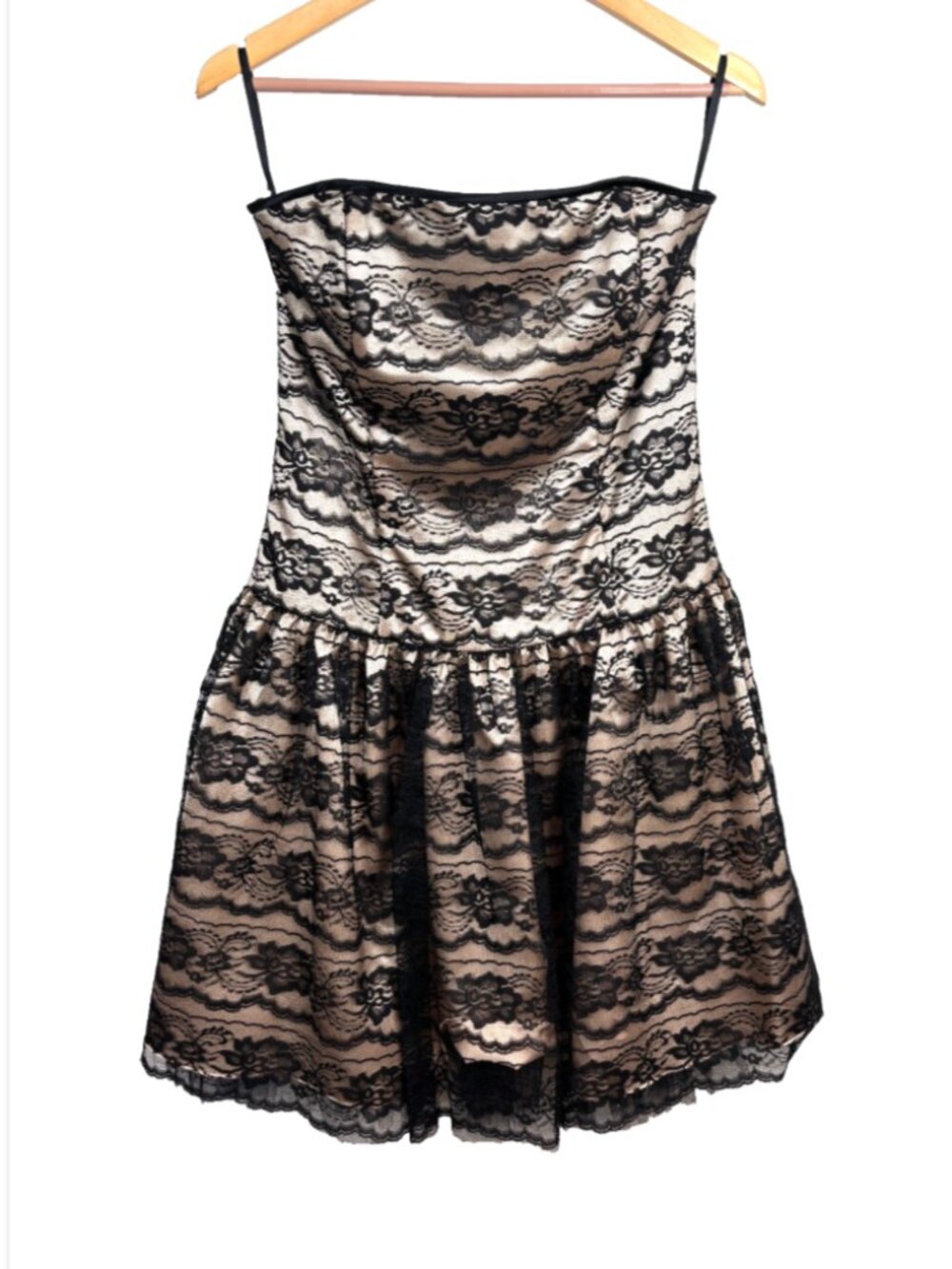 VTG 90s Jessica McClintock Gunne Sax Dress XS Strapless Black Lace Drop Waist